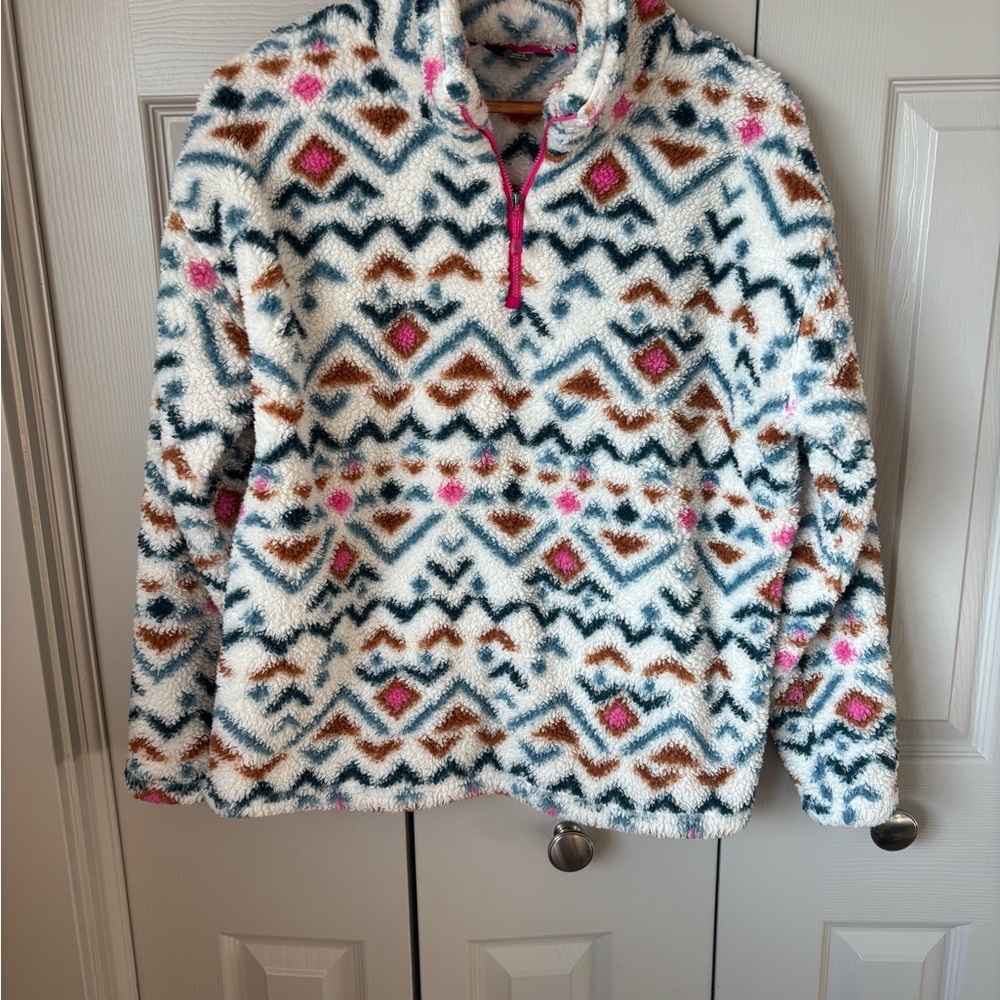 Eddie Bauer 1/4 Zip Cozy Fleece Pullover Jacket Women’s L Southwest Aztec Print